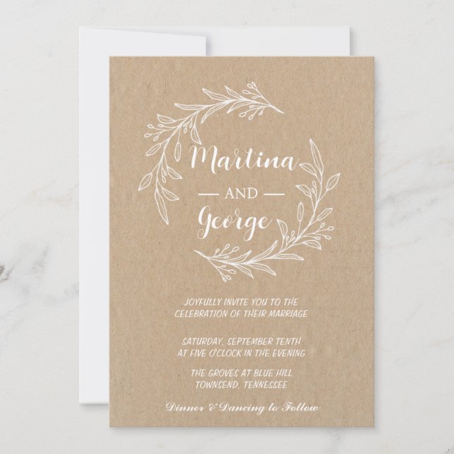 Invitación Elegante boda de hoja mínima de kraft rústico (Anverso)