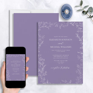 Invitación Elegante Boda de hoja mínima de lavanda moderna