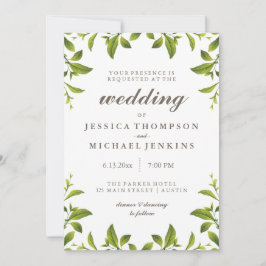 Invitación Elegante Boda de hojas botánicas verdes