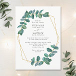 Invitación Elegante Boda de hojas de eucalipto geométrico<br><div class="desc">Estas invitaciones botánicas a la boda presentan un elegante diseño de hoja de eucalipto con un moderno borde geométrico. Personaliza tu texto. También se dispone de material de papelería de correspondencia.</div>