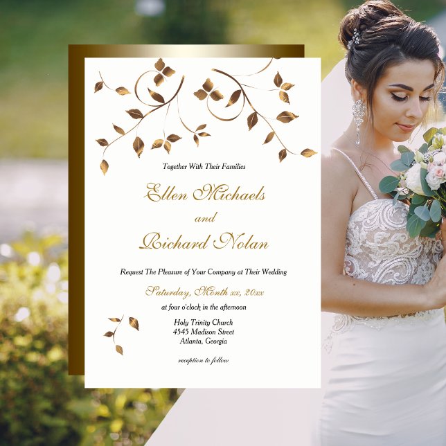 Invitación Elegante Boda de hojas de oro (Subido por el creador)