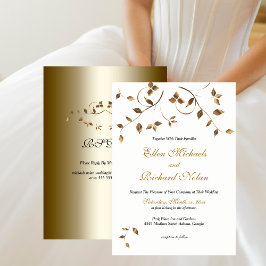 Invitación Elegante Boda de hojas de oro con RSVP