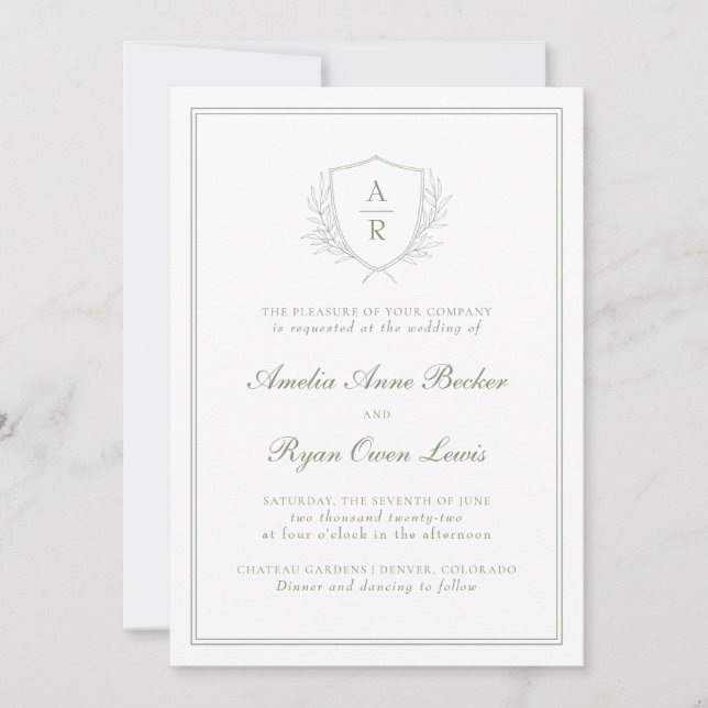 Invitación Elegante Boda de hojas mínimas (Anverso)