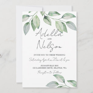 Invitación Elegante Boda de hojas verdes blandas
