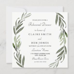 Invitación Elegante Boda de hojas verdes para la cena