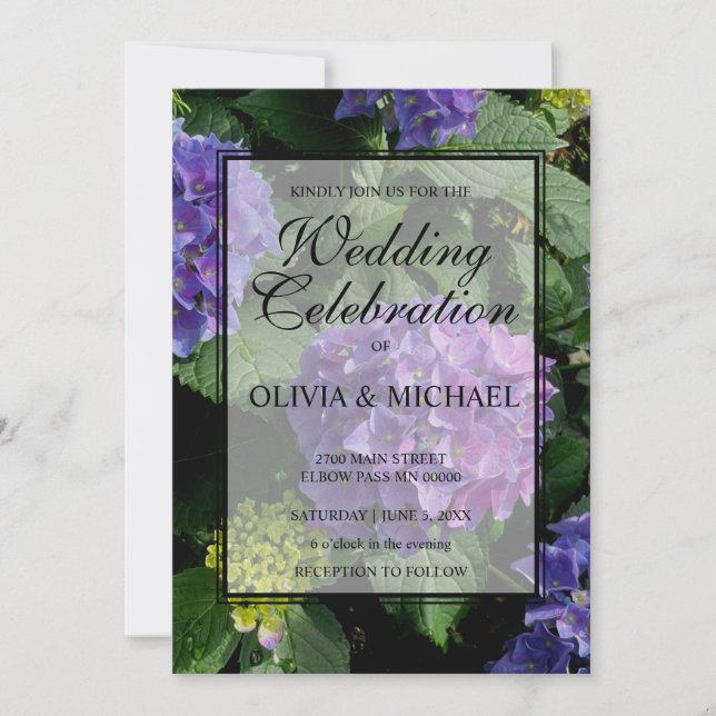 Invitación Elegante Boda de hormigón floral azul violeta (Anverso)