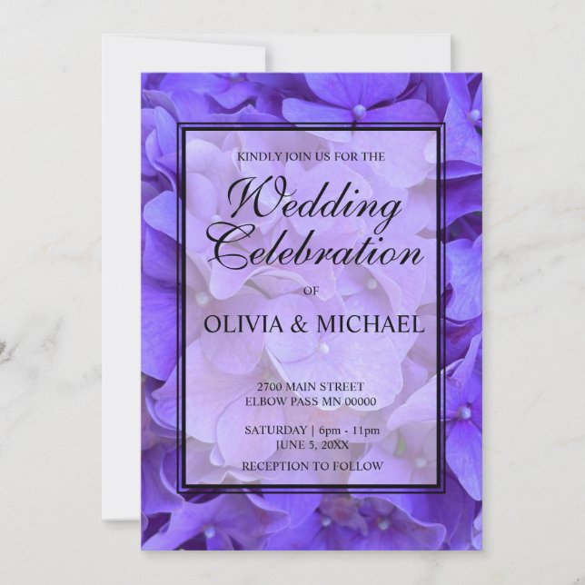 Invitación Elegante Boda de hormigón floral púrpura (Anverso)