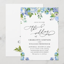 Invitación Elegante boda de hortensia azul acuarela verde