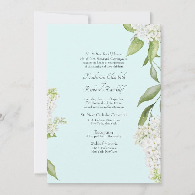 Invitación Elegante Boda de Hydrangea Blanca Seafoam (Anverso)