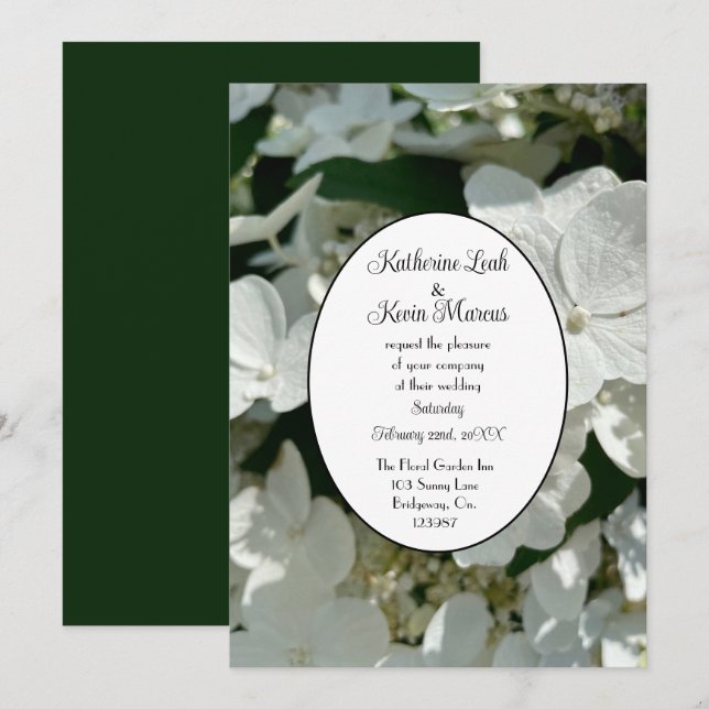 Invitación Elegante Boda de Hydrangea Blanca Verde Forestal (Anverso / Reverso)
