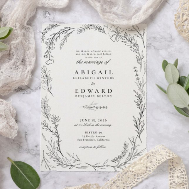 Invitación Elegante Boda de Ilustracion de marco de flores si (Subido por el creador)