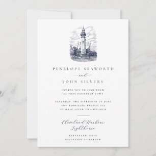 Invitación Elegante Boda de Ilustracion del faro náutico