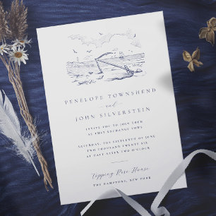 Invitación Elegante Boda de Ilustracion Vintage Beach Anchor