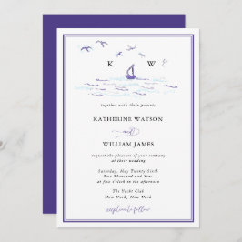Invitación Elegante Boda de impresión de tinta de barco náuti