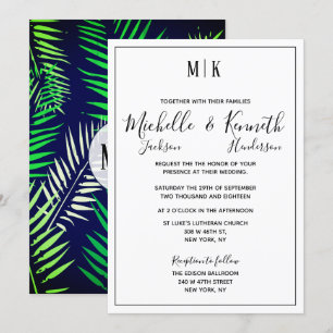 Invitación Elegante Boda de Impresión Tropical y Tipografía M
