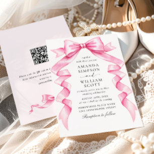 Invitación Elegante Boda de inclinación de manga rosa suave c