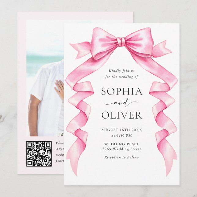 Invitación Elegante Boda de inclinación suave y rosa (Anverso / Reverso)