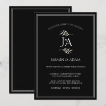 Elegante Boda de Iniciales Clásicas de Blanco y Ne