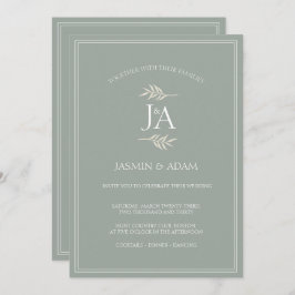 Invitación Elegante Boda de Iniciales Clásicas Sage Green