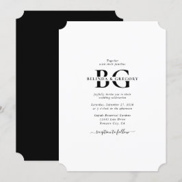 Invitación Elegante Boda de Iniciales de Monograma Blanco y N