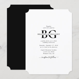 Invitación Elegante Boda de Iniciales de Monograma Blanco y N