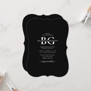 Invitación Elegante Boda de Iniciales de Monograma Blanco y N