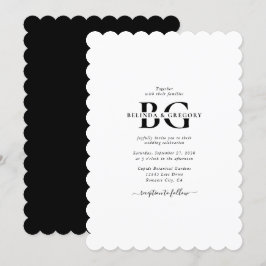 Invitación Elegante Boda de Iniciales de Monograma Blanco y N