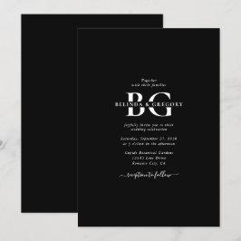 Invitación Elegante Boda de Iniciales de Monograma Blanco y N