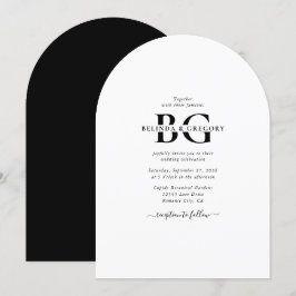 Invitación Elegante Boda de Iniciales de Monograma Blanco y N