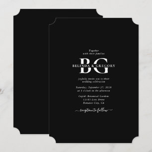 Invitación Elegante Boda de Iniciales de Monograma Blanco y N