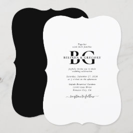 Invitación Elegante Boda de Iniciales de Monograma Blanco y N