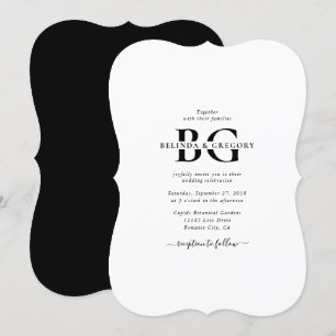 Invitación Elegante Boda de Iniciales de Monograma Blanco y N