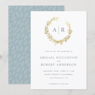 Invitación Elegante Boda de Iniciales de Wreath dibujadas a m