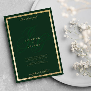 Invitación Elegante boda de iniciativas de monograma verde de