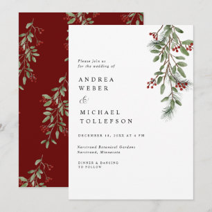 Invitación Elegante boda de invierno Burgundy Verde