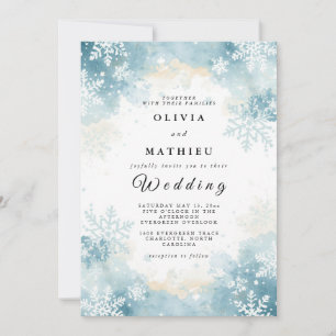 Invitación Elegante Boda de Invierno con Copo de Nieve Azul
