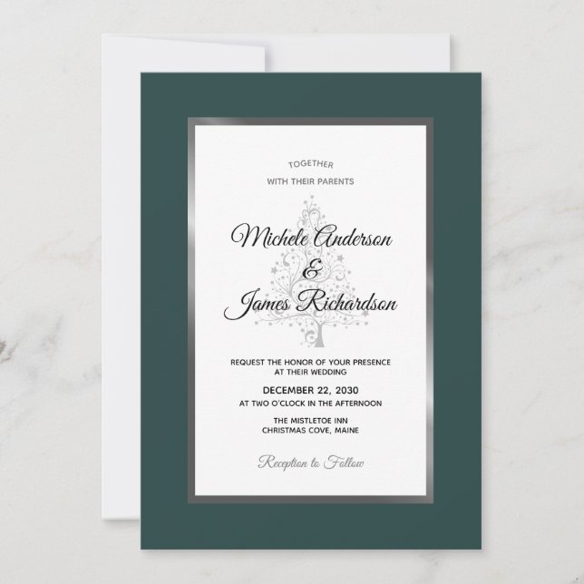Invitación Elegante boda de invierno con festividad de plata  (Anverso)