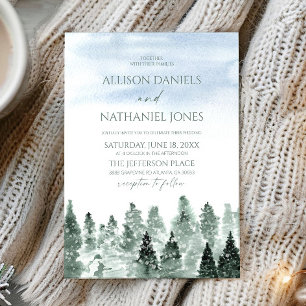 Invitación Elegante Boda de Invierno con Pinos Verdes bajo la
