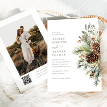Elegante boda de invierno con vegetación de pino c