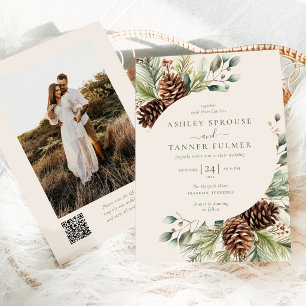 Invitación Elegante boda de invierno con vegetación de pino c