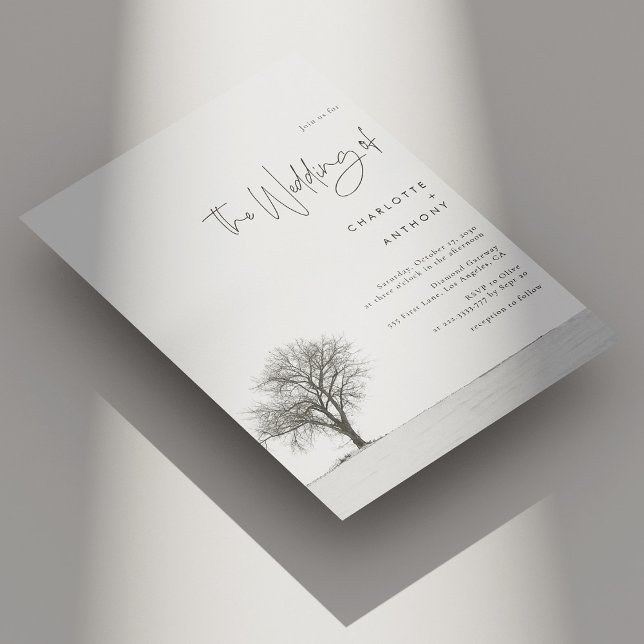 Invitación Elegante Boda de Invierno - Copo de nieve blanco y (Elegant Winter Wedding - Black and White Snowflake Invitation)