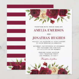 Invitación Elegante Boda de Invierno de Floral Roja Borgoña
