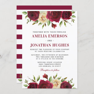 Invitación Elegante Boda de Invierno de Floral Roja Borgoña