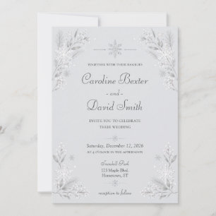 Invitación Elegante Boda de Invierno de Nieve Plateada