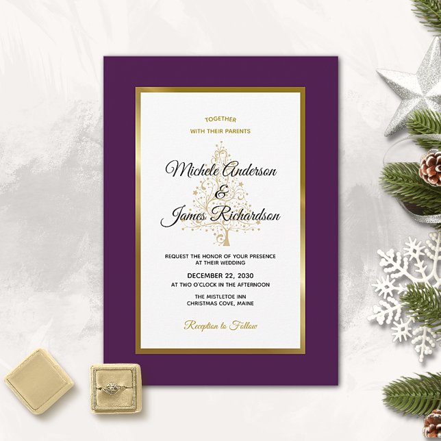 Invitación Elegante Boda de Invierno de Oro Púrpura (Subido por el creador)