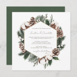 Invitación Elegante Boda de Invierno de Pino y Algodón