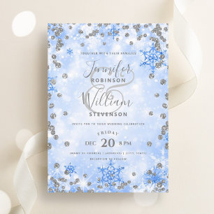 Invitación Elegante Boda de Invierno del Glam Azul Plata