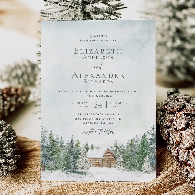 Invitación Elegante Boda de Invierno en Cabina de Pinos de Bo (Subido por el creador)