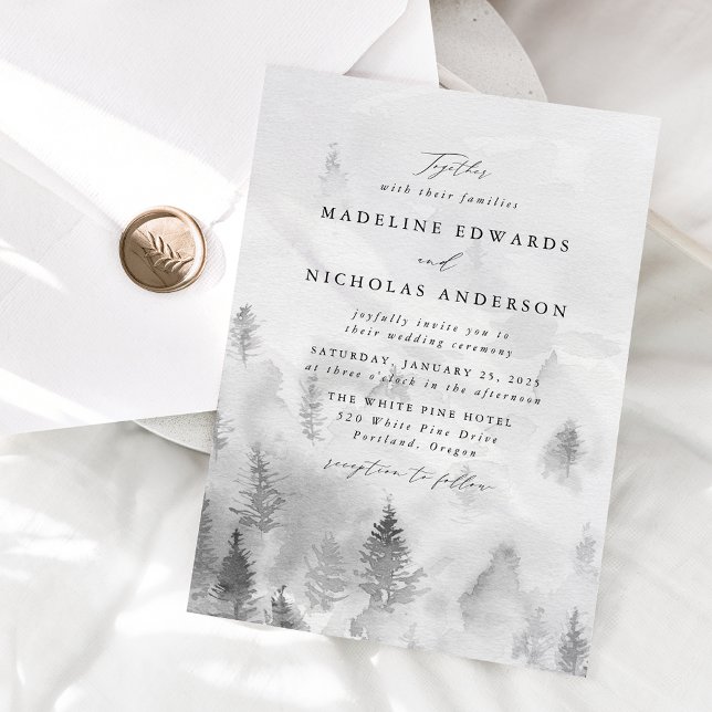Invitación Elegante Boda de Invierno en el Bosque Gris (Subido por el creador)