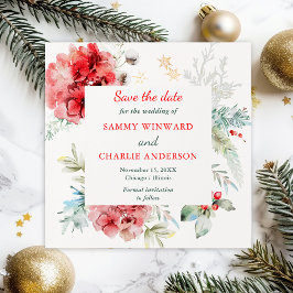 Invitación Elegante Boda De Invierno Floral Salva La Fecha